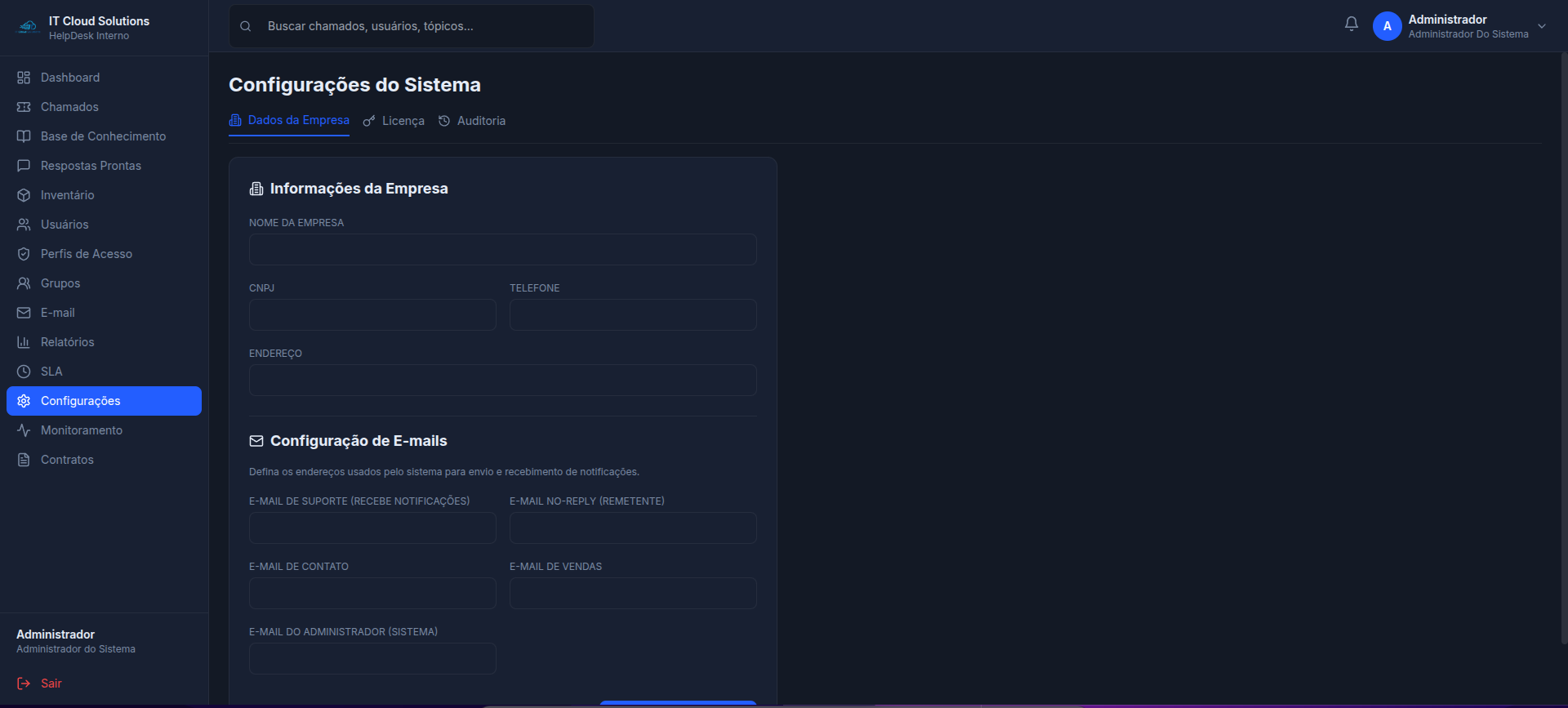 Configuração geral do sistema