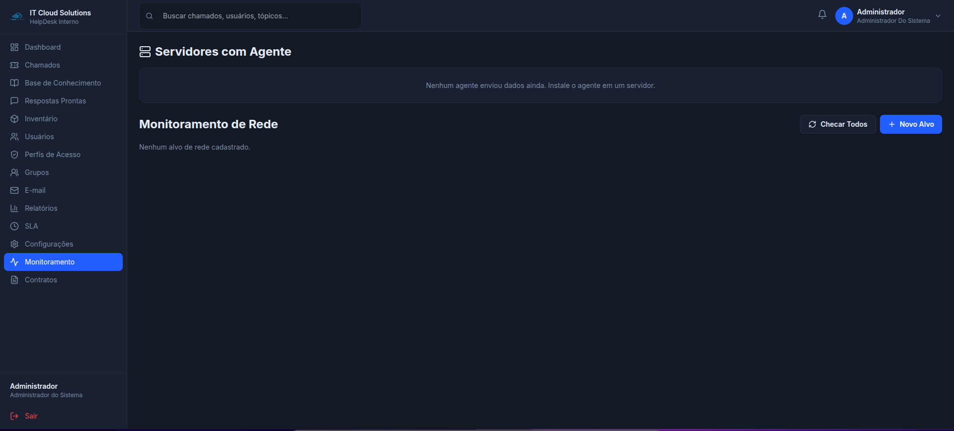 Configuração e status do monitoramento de rede
